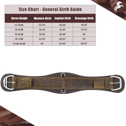 Jeereal Western Horse Cinch,Premium Full-Grain Leather Equestrian Horse Riding Western Durable Comfortable Soft Girth - size: 28"
