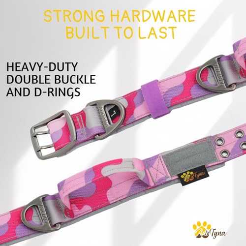 ADITYNA Heavy Duty Dog Collar for Medium Dogs with Traffic Handle - color: Camo Pink Purple, size: Medium: Fit 15-19" Neck