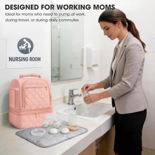 RAINSMORE Wearable Breast Pump Bag, Breast Milk Cooler Travel Bag,Pink - color: Pink