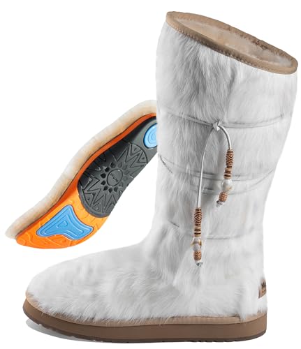 100% Sheepskin Lined Fur Boots Women: Removable Arch Support Insole - color: Arch-knee High-white, size: 7