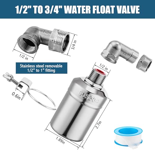 MorningRo 4 Pack Water Float Valve 1/2" to 3/4'' Auto Shut off Water Tank Float Valve 304 Stainless Steel Fully Automatic Level Control for Pool, Livestock Troughs (Regular Style) - style: Regular Style