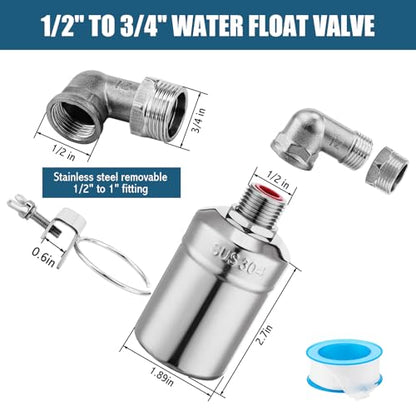 MorningRo 4 Pack Water Float Valve 1/2" to 3/4'' Auto Shut off Water Tank Float Valve 304 Stainless Steel Fully Automatic Level Control for Pool, Livestock Troughs (Regular Style) - style: Regular Style