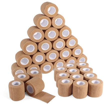 36 Rolls Elastic Self Adhesive Bandage Wrap 2 Inch, Breathable Non Woven Cohesive Bandage, Vet Wrap for Dogs, Ankle Sprains Swelling Medical First Aid Tape, Sports Athletic Tape Brown - color: 2 Inch-36 Count Brown