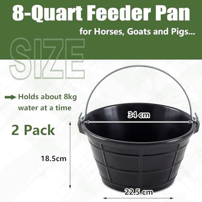 Sadnyy 2 Pcs Rubber Feeder Bucket, Quart Gallon Rubber Horse Feed Bucket with Handle Large Utility Feed Pan Dog Bowl Horse Feeder for Goats Horses Animal Feeding, Inches(13.4 x 7.3 Inches,Classic) - size: 13.4 x 7.3 Inches, style: Classic