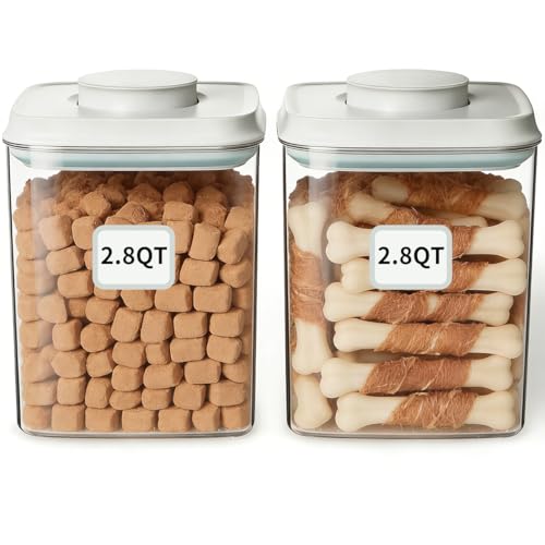 Ankou 2 Pack Airtight Dog Food Storage Containers, 2.8 QT Each, One-Touch Pop Lids, BPA-Free | Clear Stackable Canisters for Pet Food & Cat Treats - color: 2.8 Qt x 2