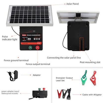 Solar Electric Fence Charger, 1 J Fence Energizer with 10W Solar Panel - size: LFR 045