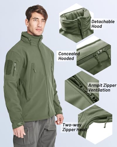 TACVASEN Men's Tactical Softshell Jacket Winter Soft Warm Fleece Lined - color: Army Green, size: Small