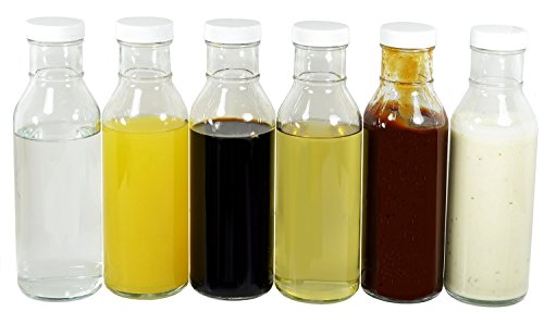 nicebottles Clear Glass Beverage/Sauce Bottles, 12 Oz, White Caps - Case of 12 - color: White Caps, size: 12 x 12oz