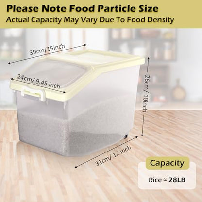 Sunnyray 4 Pcs Rice Storage Container Bulk 27.6 lb Airtight Flour Container with Wheels and Lids Measuring Cup Clear Pet Food Dog Birds Cat Food Bin Grain Cereal Organizer Box(Cream) - color: Cream