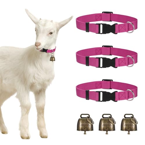 M METERXITY 3-Pack Goat Collars with Bells Polyester Rose Red - color: Rose Red