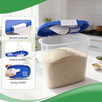 Large Rice Storage Container 15-20 Lbs, Tall Flour Container Dry Food Bin - color: Sapphire Blue