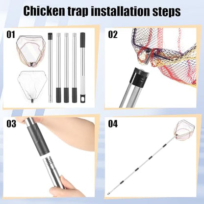 Chicken Catching Net 2 Pcs, Bird Catching Net, 32" to80 Animal Catching Net | Chicken Net Stainless Steel Poultry Catcher for Catching Small Chicken, Goose, Ducks, Fish, Birds(2 Nets, 1 Pole Included)
