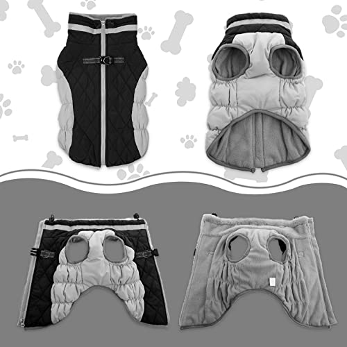 Lelepet Dog Coat Warm Dog Winter Coat Waterproof Dogs Jacket with Harness - color: Black, size: X-Small