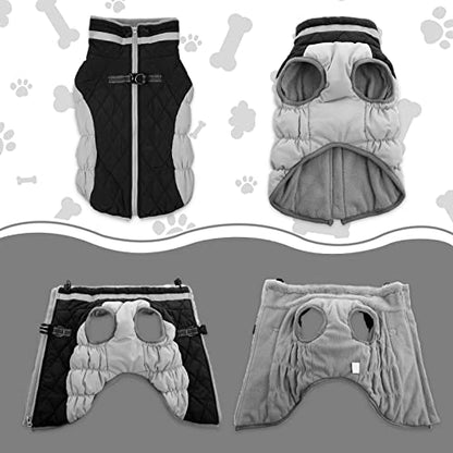 Lelepet Dog Coat Warm Dog Winter Coat Waterproof Dogs Jacket with Harness - color: Black, size: X-Small