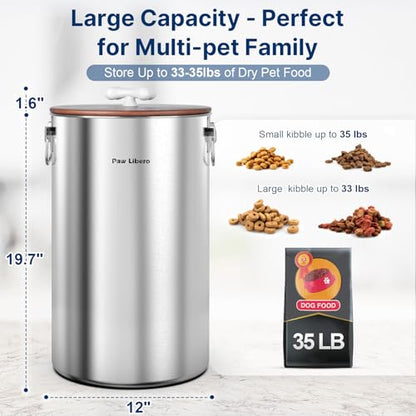 2 Pack 35 lb Stainless Steel Dog Food Storage Container Set with Wooden Lid - size: 35 lbs - 2pk