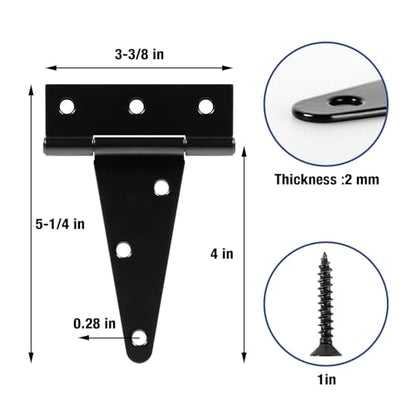 TDCHINGES T Strap Black Gate Door Hinges for Wood Fence Box 4 Pack 4 Inch - size: 4Pack-4inch