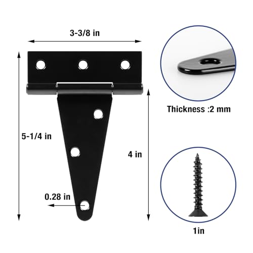 TDCHINGES T Strap Black Gate Hinges 4 Inch for Garden Door Fence 2mm 4 Pack - size: 6Pack-4inch