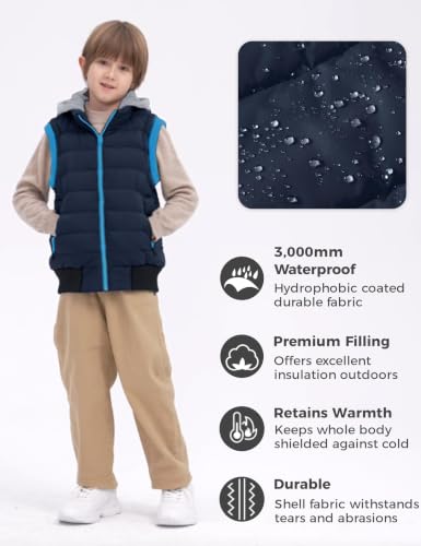 wantdo Boys' Puffer Vest Waterproof Sleeveless Winter Coat with Zip Pockets - color: Navy, size: 6-7