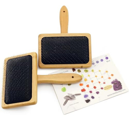 Woolbuddy Large Wool Carder Brush for Felting & Pets, 2PCS 4.75 x 3.25 Inch | Wool Carder Brush Set for Wool Blending, Needle Felting Tool with Stainless Steel Pins & Bamboo Handle, Reusable Cotton Bag