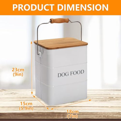Morezi Metal Dog Food Storage Container 5~6 lbs, Pet Food Treat Canister - color: White