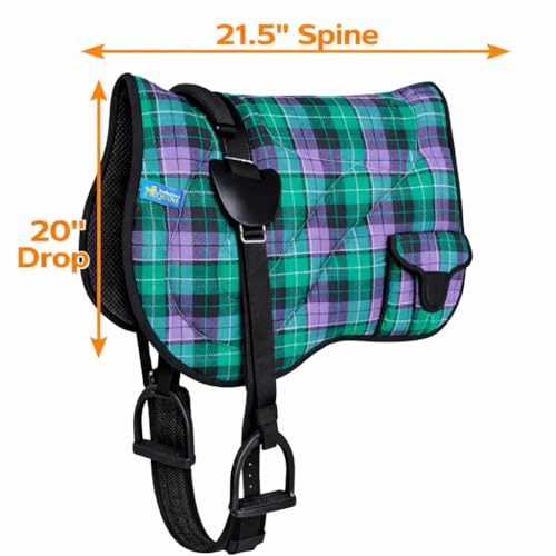 Horse Neoprene Padded Anti-Slip Bareback Saddle Pad Blue Plaid 39TS04 - color: Green Plaid, size: 21.5" (Spine) x 20" (Drop)