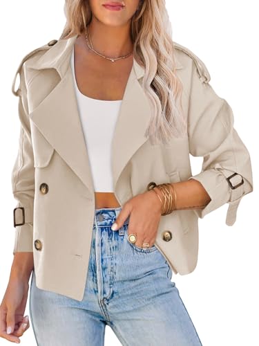 Saodimallsu Women Crop Double Breasted Trench Coat Short Cropped Jacket - color: Light Khaki, size: Large