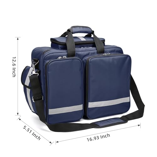 First Aid Bag - Empty Medical Storage Bag for Home Health, Nursing Students, Therapists & Doctors - color: Navy Blue