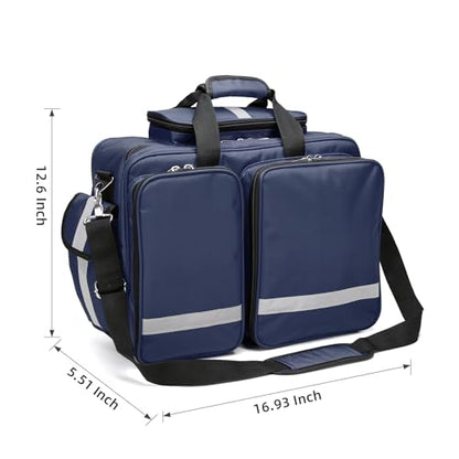 First Aid Bag - Empty Medical Storage Bag for Home Health, Nursing Students, Therapists & Doctors - color: Navy Blue