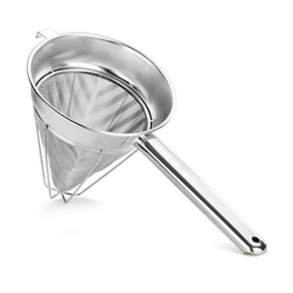 New Star Foodservice Reinforced Bouillon Strainer, 8-Inch, Fine Mesh, 18/8 Stainless Steel, Commercial Kitchen Strainer for Stocks, Sauces, Soups, and Purees (Pack of 6) - size: 8-Inch (Pack of 6)