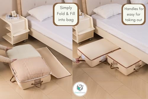 Chaos Cleared Canvas Storage Bags Designer Organizer for Underbed 2 Pack – Seasonal Storage for Sweaters, Blankets, Linens & Garments – Foldable Design with Zip & Window, Moth-Proof Space Saver - size: Underbed Bag 2 Pack