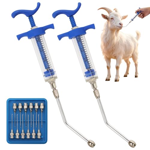 2 Pcs Goat Syringe Reusable Adjustable Goat Drench Syringe with 2 Drench Nozzle and Needles, Feeding Supplies for Cattle, Sheep, Goats, Horse, Pig, Dog (Blue, 20ML) - color: Blue, size: 20ML