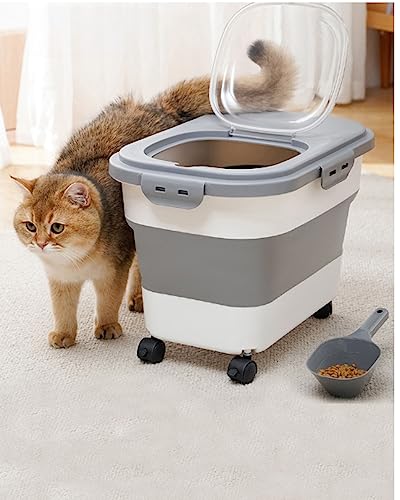 20-23 Lbs Dog Food Storage Container Airtight,Collapsible Pet Food Storage - color: Black
