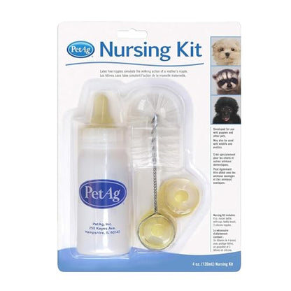 Pet-Ag Nursing Kit - 4 oz - Promotes the Natural Feeding of Liquids to Baby Animals - Each Kit Includes 4 oz. Bottle with Cap, 3 Nipples & Cleaning Brush