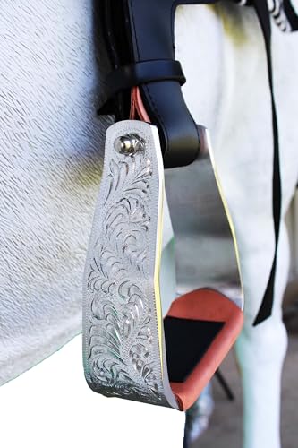 Western 5" Wide Engraved Angled Aluminum Slanted Saddle Stirrups 51253