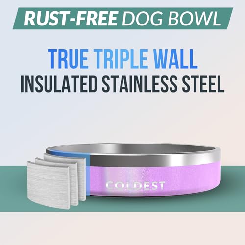 Coldest Dog Bowl - Anti Rust Metal, Non Slip, 3 Layers Insulated Stainless Steel Dog Bowls - Spill Proof & Heavy Duty - Water Bowl for Dogs, Cats, Dish Washer Safe (21 oz,Saturn's Moon Purple Glitter) - color: Saturns Purple Glitter, size: 21 oz