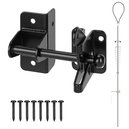 4" Self-Locking Gate Latch for Wooden Fence with Cable Pull, 2pcs | Automatic heavy duty fence latch, gravity gate latch for metal gates, secure pool garden shed, black, with spring cable pull - size: Upgrade