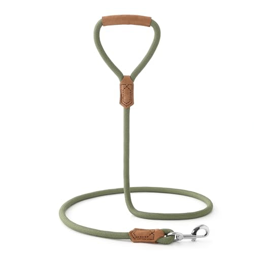 Mile High Life Dog Leash with Genuine Leather-Wrapped Ends/Handle, 4/5/6FT - color: Olive Green, size: 48 Inch-1/2"
