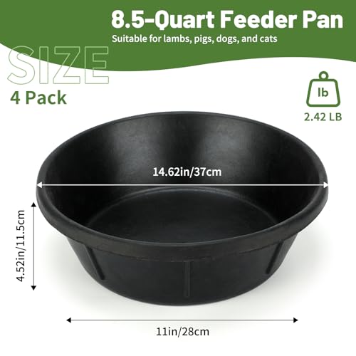 4 Pack Rubber Feed Pan, Horse Feed Pan, 8 Quart / 2 Gallon Bowl - color: Black-8Quart, size: 4PCS