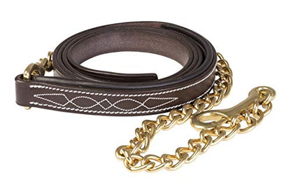 Huntley Equestrian Leather Lead with Chain (Fancy Stitched, Padded)