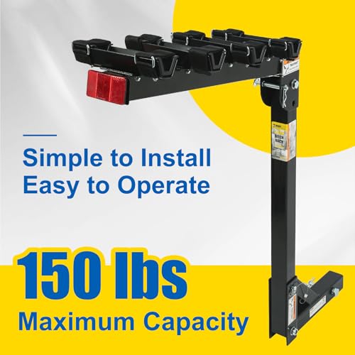 MaxxHaul Hitch Mount 4 Bike Rack 150 lb Capacity Heavy‑Duty Swing Down Design Fits Cars Trucks SUVs and Minivans with Safety Reflector Easy Install (70210)