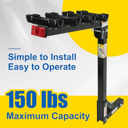 MaxxHaul Hitch Mount 4 Bike Rack 150 lb Capacity Heavy‑Duty Swing Down Design Fits Cars Trucks SUVs and Minivans with Safety Reflector Easy Install (70210)
