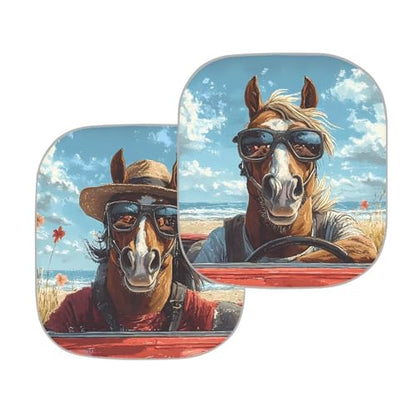 Fashion Horse Car Windshield Sun Shade 2-Piece Foldable Car Sunscreen Blocks UV Rays and Keeps Vehicle Cool for Most Sedan Truck SUV - color: Fashion Horse