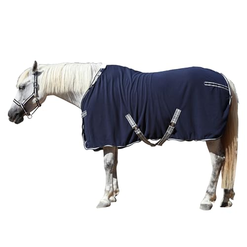 Horse Fleece Cooler Blanket, Moisture Wicking Post-Workout Drying - color: Navy, size: 72"