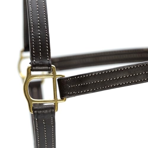 Jeffers Frankfort Triple Stitched Soft Leather Turnout Halter with Throat Snap for Horses - Adjustable Double Buckle Crown, Breakaway Ready Headcollar - size: Oversize