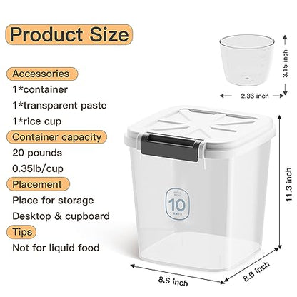 20-25 lbs Rice Container with Measuring Cup | 11Qt/11L Large Airtight Food Storage Rice Dispenser for Cereal Flour - BPA-Free PET for Kitchen Pantry Organization(25lbs)