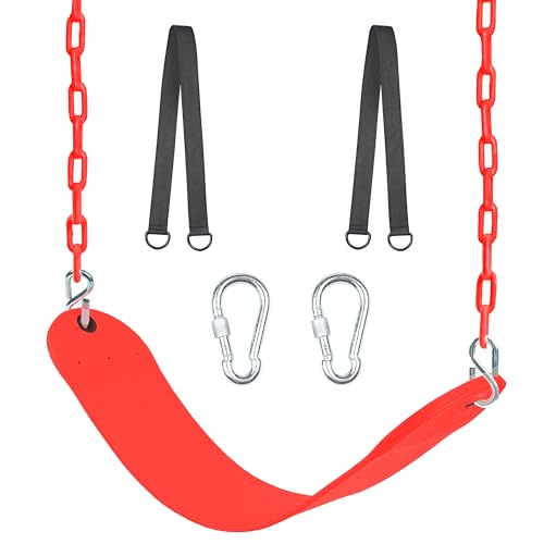 Swing Seat, 66" Heavy Duty Coated Iron Chain Sensory Swing, Therapy Swing Seat,Outdoor Playground Swing Set Accessories with Snap Hooks and Hanging Straps(Red) - color: Red