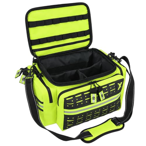 Lightning X Medium First Responder EMT Bag | LXMB25 | w/Reflective, Shoulder Strap & Zippered Compartments for First Aid + Trauma Supplies - Fluorescent Yellow - color: Fluorescent Yellow