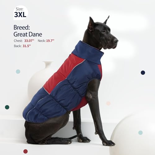 IECOii Extra Large Dog Coat - Thick Fleece Lined, Waterproof Snow Suit, Zippered Pet Jacket, Warm Winter Clothes, 4XL - color: Blue, size: XXXX-Large(Chest:47.24''/120 CM)