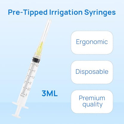 JMU 100pcs Dental Irrigation Syringes 3cc with 27G Blunt Dispensing Endodontic Irrigarion Needles, Luer Lock Design (Pack of 2) - size: 3ML 27G (Pack of 2)