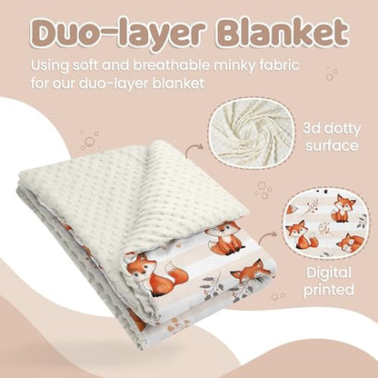 SANDJEST Fox Kid Blankets for Girl Boy - 30 x 40 Minky Blanket with Double Layer Dotted Backing - Shower Gifts for Nursery - color: Fox 1